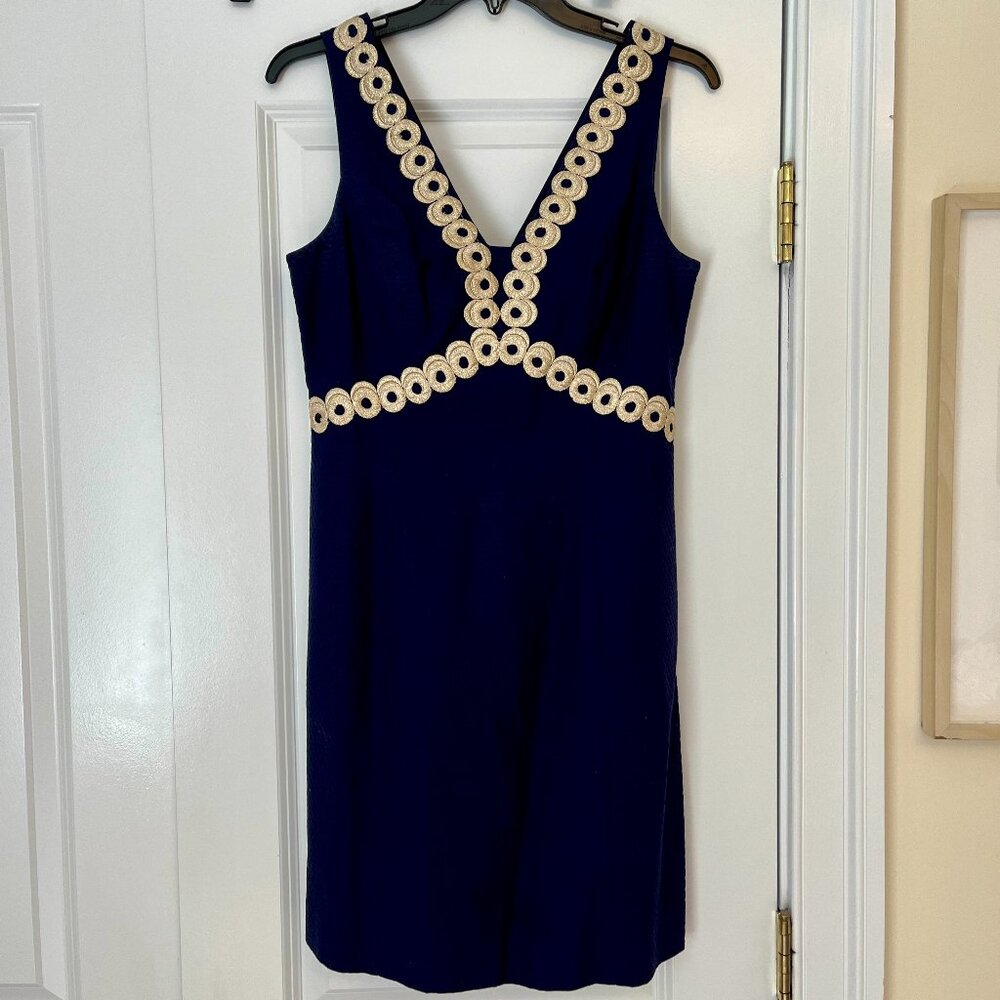 Lilly Pulitzer navy and gold dress